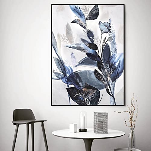 Póster de orquídeas azules y mujer en lienzo clásico para decoración nórdica de 60x80cm
