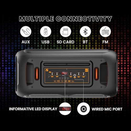 Image of GIZMORE Trolley Speaker T3000 Drumm 60 W Bluetooth Portable Party Speaker Up to 4 hrs Playtime with Digital LED Display, RGB Lights, Multi Connectivity USB, FM, AUX, SD Card and Wireless MIC