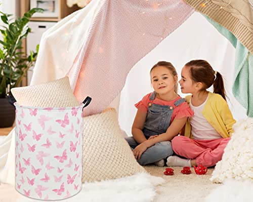 Image of Butterfly Pink Laundry Hamper Girls Laundry Hamper Baby Laundry Basket Cute Toy Storage Bin Kids Hamper Butterfly Room Decor(Pink Butterfly)