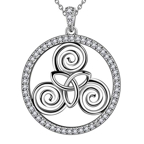 Preisvergleich Produktbild Besilver keltische Knoten Triskele Anhänger Halskette Sterling Silber Kristall Runde Spirale Triskel Halskette Kette Frauen Männer Celtic Knot Halskette Schmuck Geschenk für Frau Freundin FP0096W