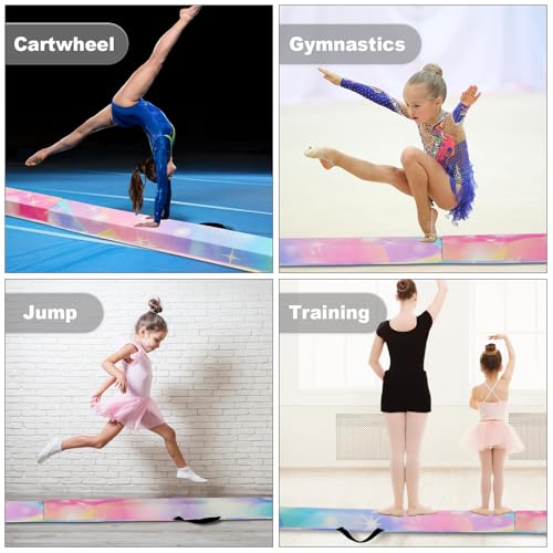 FBSPORT 8ft Balance Beam Folding Gymnastics Beam Foam Balance Floor Beam Equipment for Kids Adults, Suede Cover Anti Slip Base with Carry Bag for Home School Gym Training, Pink Green - image 2