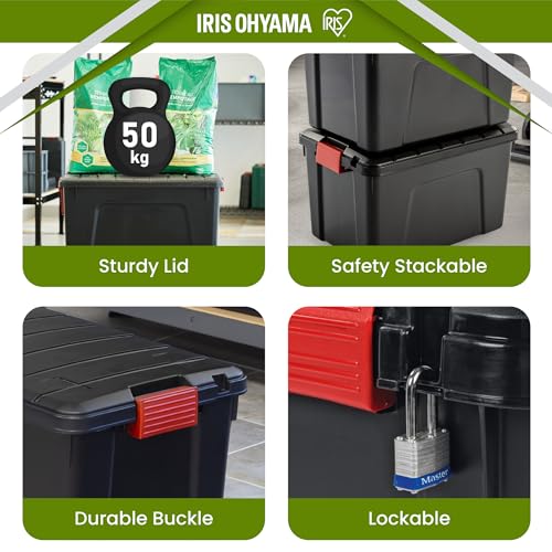 Iris Ohyama, Große Kunststoff-Aufbewahrungsbox, 60L, Garagen-box, Schwarz, Stapelbar, Robuste Schnappverschlüsse mit Griffen, SIA-60