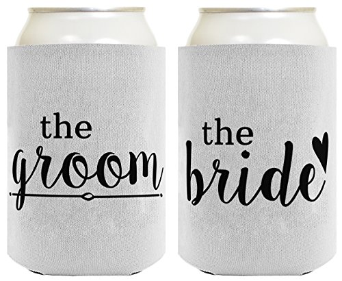 Bridal Shower Gifts Bride & Groom Wedding Gifts 2 Pack Can Coolie Drink Coolers Coolies White
