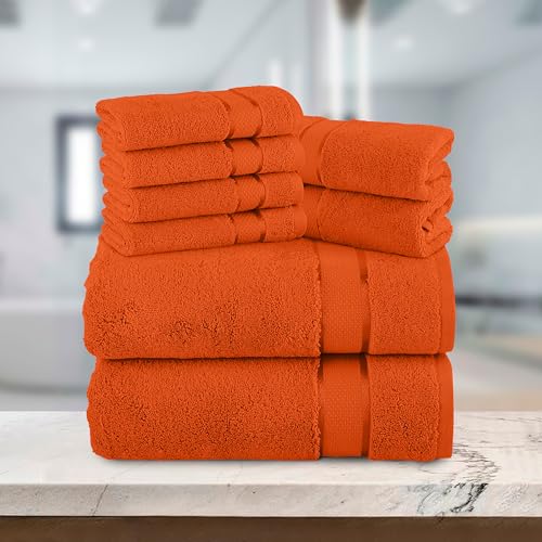 Image of Elegant Comfort Premium Cotton 8-Piece Towel Set, Includes 4 Washcloths, 2 Hand Towels and 2 Bath Towels, 100% Turkish Cotton - Highly Absorbent and Super Soft Towels for Bathroom, Orange