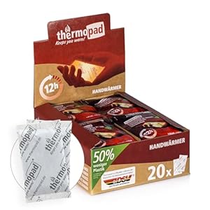 THERMOPAD Calentadores de Mano – 20 Pares – Calor Natural hasta 12 Horas – en los Guantes o en el Bolsillo de pantalón – Activado por Aire inmediatamente