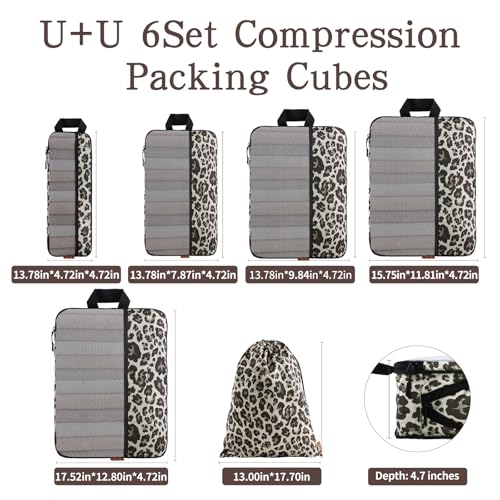 U+U 6 Set Compression Packing Cubes, Travel Organizers (Leopard) - image 3
