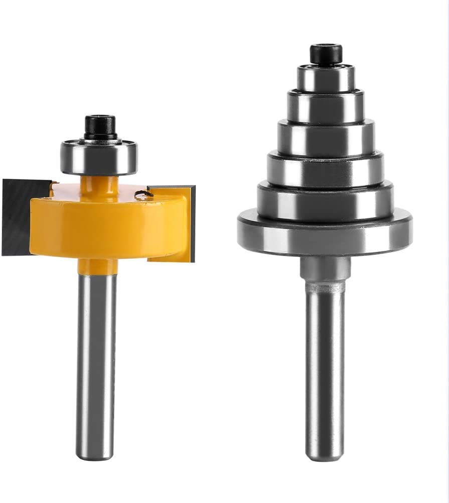 1/2" H - 1/4" Shank Rabbet Router bit with 7 Bearings Set Woodworking Tool for Solid Wood Particle Board Plywood