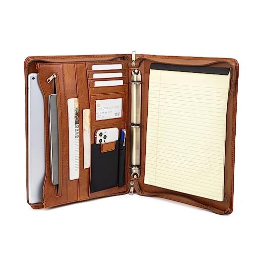 Geslun Portfólio de couro genuíno com fichário de 3 anéis, padfólio de couro de flor integral com zíper, suporte para notebook A4, capa organizadora de pasta profissional, presente para homens e
