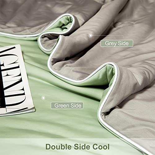 Image of LLanCL Cooling Blankets for Hot Sleepers - Cool Like Ice Cream Lightweight Blanket for Summer with Double Side Cold, Cooling Comforter, Quilt, Fabric for Bed (Throw Size 47 inch x 59 inch Green & Grey)