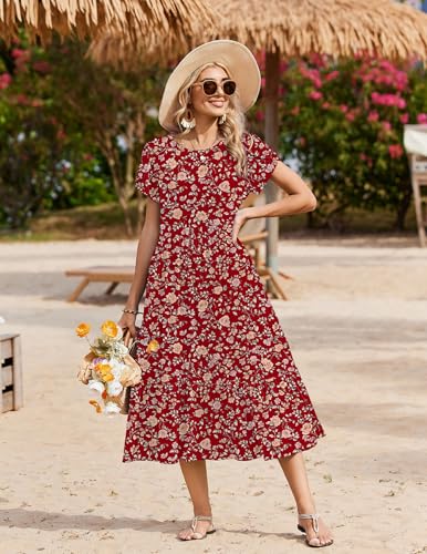 Image of Zeagoo Women Summer Midi A Line Dress Short Sleeve Casual Flowy Tiered Beach Long Sundress with Pockets 2026 Vacation Travel