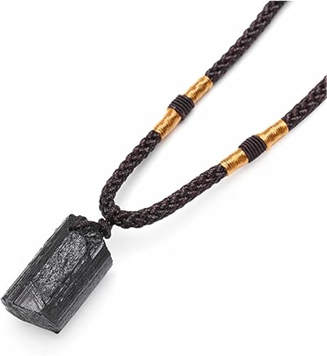Roe Dolph Collar de turmalina negra para hombre, collar de turmalina natural, piedras preciosas de resistencia, collar de cristal unisex negro