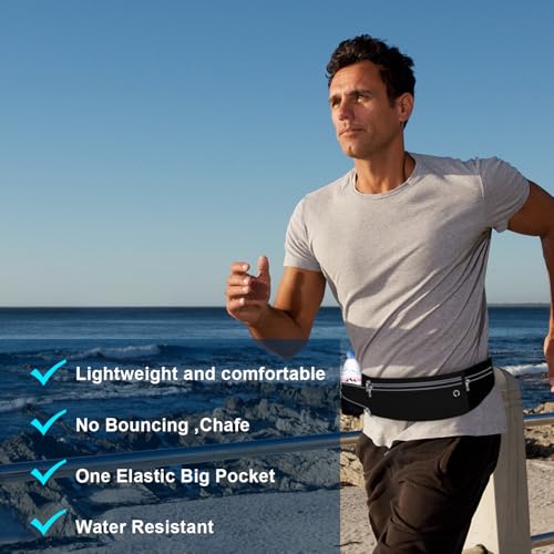 Image of Slim Running Belt for Women Men,Runners Fanny Pack Phone Holder,Money Belt,Running Gear Accessories,with 3 Pockets (Jet Black)