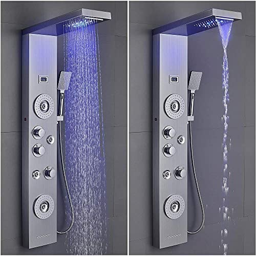 Sistema de torre de panel de ducha con luz LED, lluvia, cascada, chorro para bañera miniatura 2