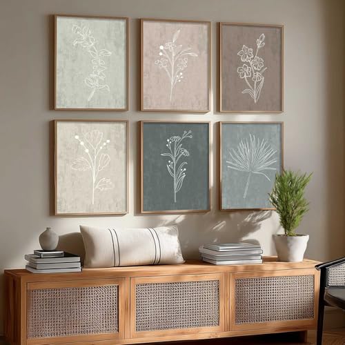 Image of kotart - Floral line art Painting for Living Room Bedroom Office Decor - Premium Digital Paintings with Frame Home Decoration - Wall - (Pack of 6 Multicolor) (14X20 Inch, C)