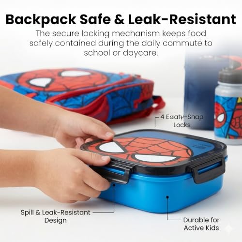 Image of Yoobi x Marvel Spider-Man Bento Box & Ice Pack, 3-Compartment, Leakproof