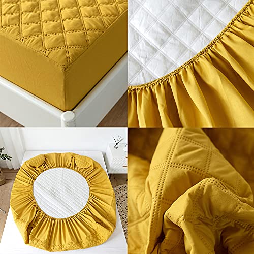 Vctops Quilted Fitted Sheet Waterproof Mattress Protector Pad Ultra Soft Elastic Fitted Deep Pocket Bed Cover (Yellow, Twin) #TOP6