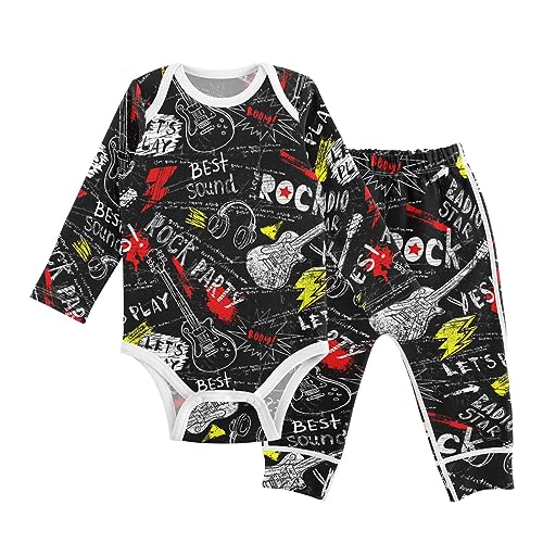 Image of vvfelixl Baby Onesie Pants Sets Guitar Headphones Long Sleeve Baby Clothes For Boys Girls 9-12M Black