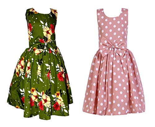 Image of Casual Frock for Baby Girls,Blue Printed and Olive Printed,Pack of 2