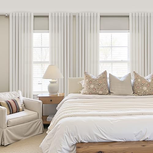 Image of Nanspring Neutral Linen Curtains 102 Inches Long Extra Long for Living Room Grommet Sunlight Filtering Minimalist Room Curtain Privacy Aesthetic Modern Elegant Boho 2 Panel Sheer Window Drapes 52x102