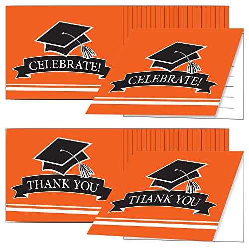 Creative Converting 25 Count Orange Celebrate! Party Invitations And 25 "Thank You Cards - Graduation Supplies For Class Of 2023 Bulk Supply Set With Black Grad Cap #TOP10