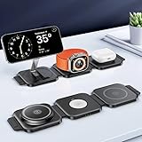 JARGO 3 in 1 Wireless Charging Station for Apple Devices, Foldable iPhone Charging Station for iPhone 17/16/15/14/13/12, Apple Watch & AirPods with Magsafe, Travel Essentials Wireless Charger (Black)