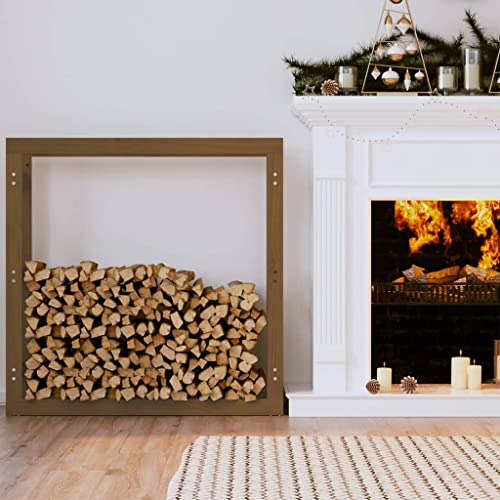 AJJHUUKI Estante para leña marrón 100 x 25 x 100 cm, madera maciza de pino