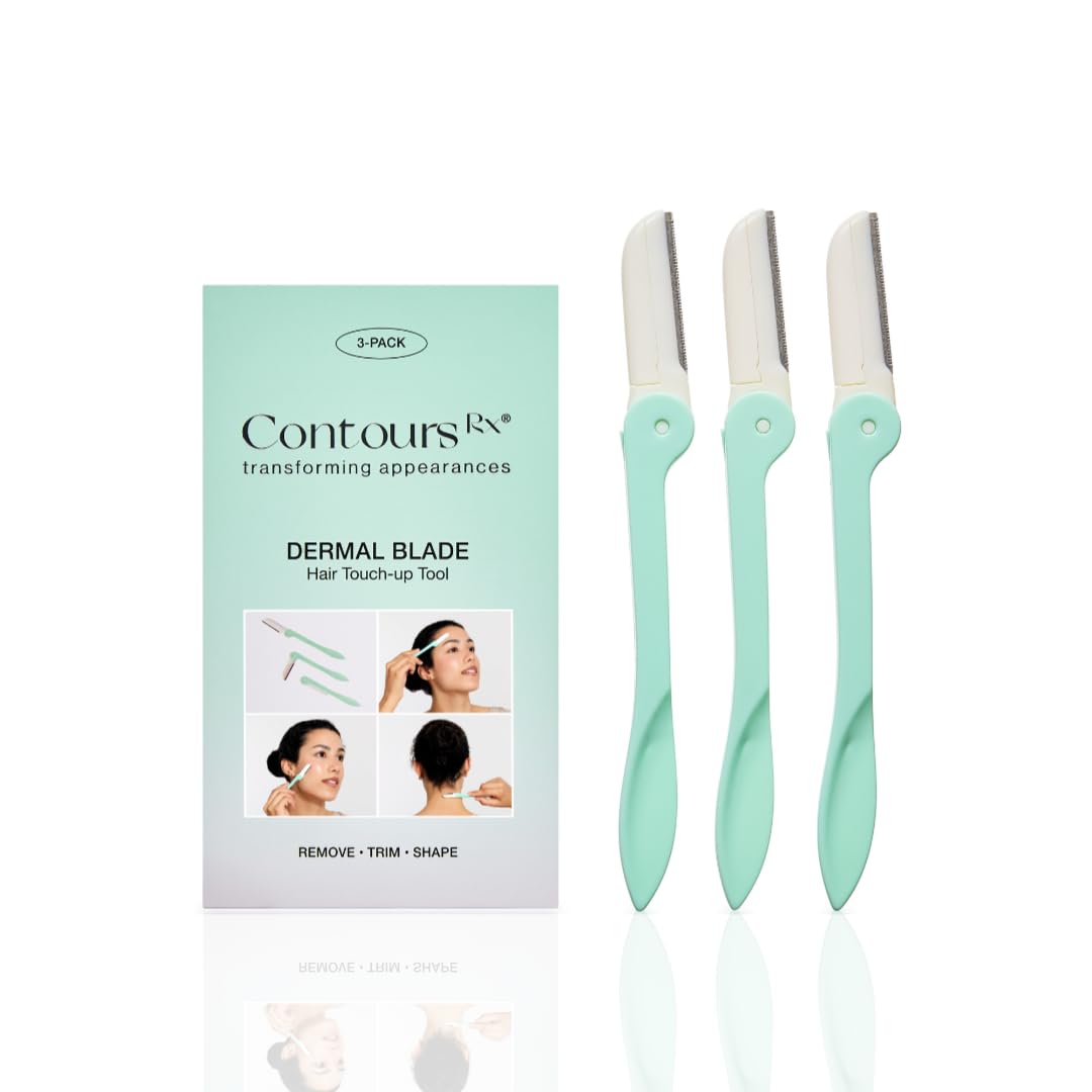 Contours Rx Dermal Blades Stainless Steel Touch-up Tool Removes Fuzzy Facial Hair, Bikini Line, Arms, Knuckles, Back of Neck & Upper Lip – Portable & Long Lasting, 3pk