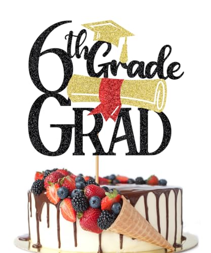 Crseniny 6th Grade Grad Cake Topper，Straight Outta 6th Grade Cake Topper,2026 Grad Cake Decorations,Boys Girl Sixth Grade Graduation Party Decoration Supplies
