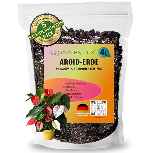 Garten Lux Premium Aroid Mix Erde-4L-5 Komponenten Torffreie Zimmerpflanzenerde für Alocasia,Philodendron,Epipremnum,Sansevieria,Spathiphyllum- Blumenerde der Aroid-Familie zum Wachsen und Umpflanzen