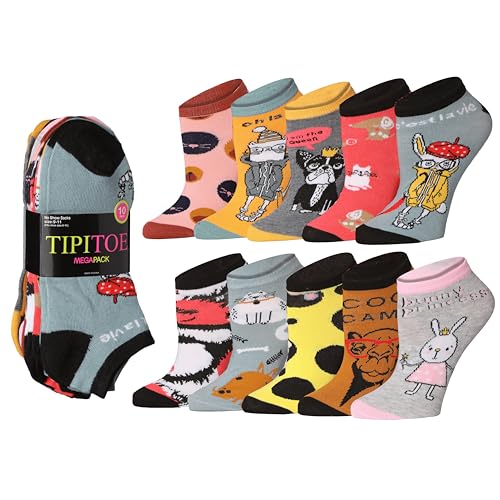 Image of Tipi Toe Women's 10 Pairs Lightweight Colorful Socks - Fun Low Cut Patterns for All-Day Comfort and Easy Everyday Style