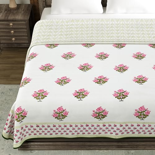Image of BLOCKS OF INDIA 100% Cotton Dohar King Size Reversible Hand Block Printed Malmal Summer Dohar /Blanket (Color 11)