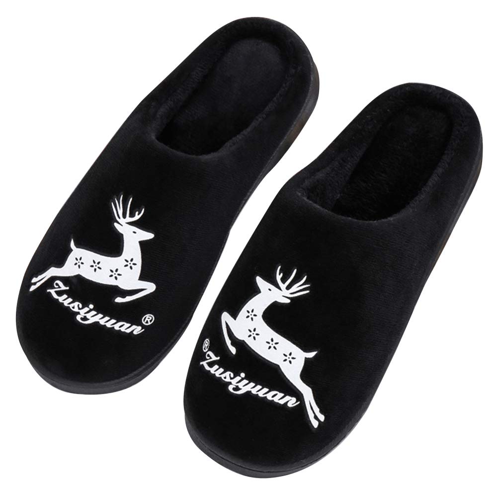 EastskySlippers Cotton Slippers House Slippers Winter Slippers Women Men and Kids Thick Cozy Coral Flannel Memory Foam Slippers Comfort Soft Slippers Indoor Outdoor (UK 8-9/EU 42-43, Black)