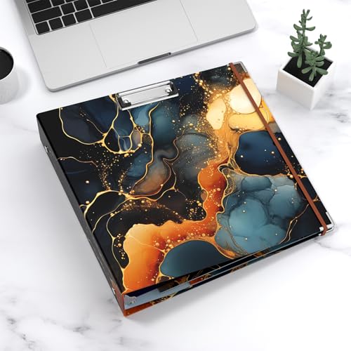 Image of 3 Ring Binder, 3 Inches Round Ring Binder with Clipboard, Dividers Tabs, PVC Zipper Bag Sleeves & to Do List Planners for Women, Men, School, Office Supplies, Abstraction