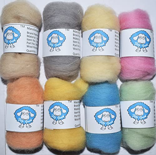Image of 8-Color Pastel Wool Roving Yarn Set - Soft Fibre Roving for Needle Felting, Hand Spinning & DIY Crafts Medium Weight