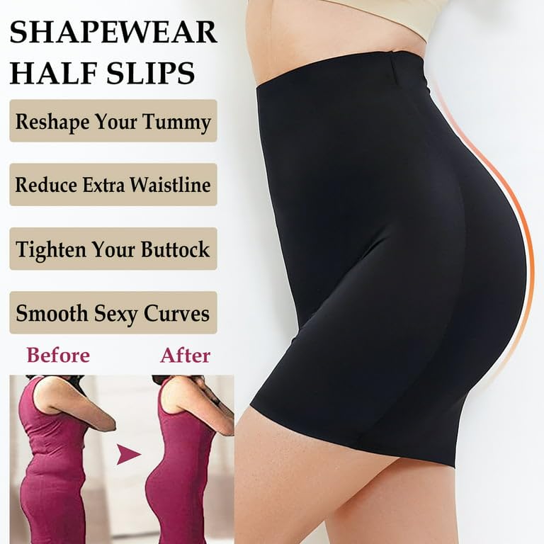 munaafi® Half Slips Shaper Cool Comfort Seamless Slip Shapewear Under Dress Tight Skirt Undergarments (in, Alpha, L, Black) - Image 7 thumbnail