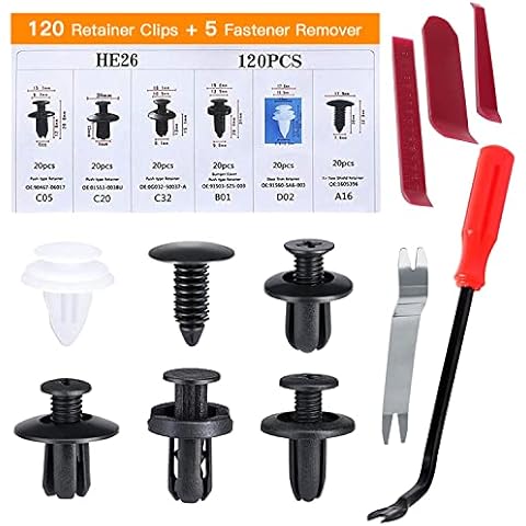 120PCS Bumper Retainer Clips Car Plastic Rivets Fasteners 6 Types Car Plastic Mounting Set Auto Push Pin Rivets Set -Door Trim Panel Fender Clips Cover