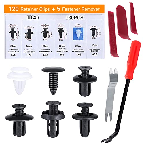125 Pcs Rivet Clips Plastique, Clips Voiture, Rivet Plastique Fixation de Protection pour Auto Voitures Panneaux de Portes Garnissages de Portes Pare-chocs Clips d'aile Clips avec Outil de Démontage Cover