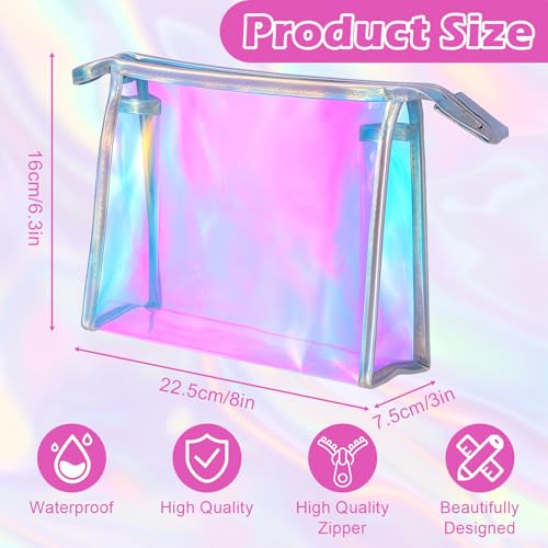10 Pcs Iridescent Makeup Bags, Holographic Cosmetic Organizer, Waterproof Travel Toiletry Pouch with Zipper, Portable Organizer for Women, Clear PVC Gift Bags2