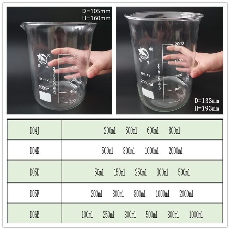 1 Juego de Vaso de precipitados de Forma Baja for Laboratorio de química, matraz Transparente de Vidrio de borosilicato Engrosado con Pico (Size : D04K)