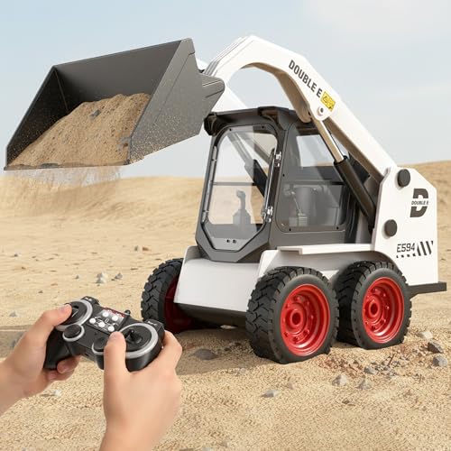 DOUBLE E RC Skid Steer Loader Toy for Kids,1:14 Scale Remote Control Construction Truck with Lights Sound & Sounds 2.4GHz RC Truck Toy, 360°Rotation,RC Front Loader Tractor Engineering Vehicles