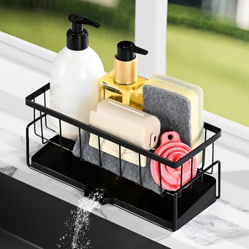 ZWMYF Panier d'évier, Accessoires de cuisine - Support en acier inoxydable pour éponge pour organisateur et égouttoir de cuisine. (Noir)'