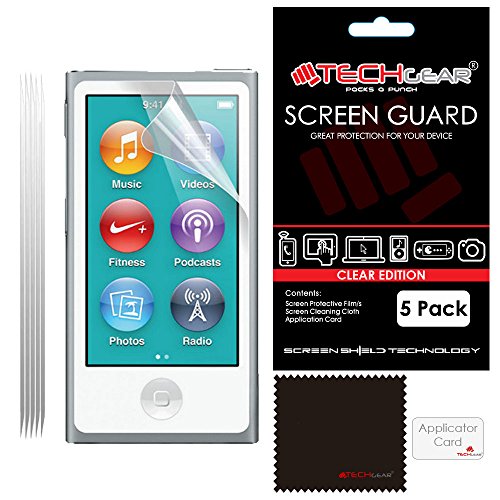 TECHGEAR [5 Pack] Protection d'Écran pour iPod Nano 7, Film de Protection Ultra Clair avec Chiffon de Nettoyage et Carte d'Application Compatible pour iPod Nano 7 / 7ème Génération 2012