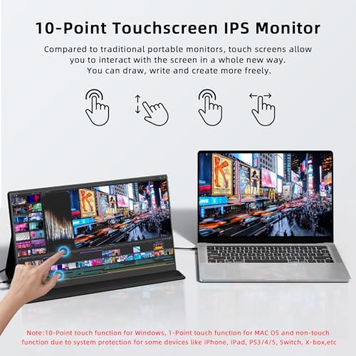 Image of MagicRaven Portable Touchscreen, 15.6 inch 1080P 60Hz Laptop Monitor, Lightweight Dual USB C HDMI Second Gaminig Display with Speakers, Travel Monitor for PS4 /5 Xbox Switch MAC PC Phone