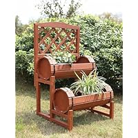 Aafan Double Barrel Garden Planter, Trellis Backed Ideal For Climbing Plants, Durable & Stylish Shrubs, Flowers Pot Plants, Ornamental Decoration Planter, Made From Cedar Wood