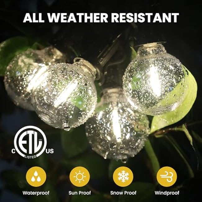 Solar String Lights G40 Solar Patio Hanging Lights 100FT Outdoor
