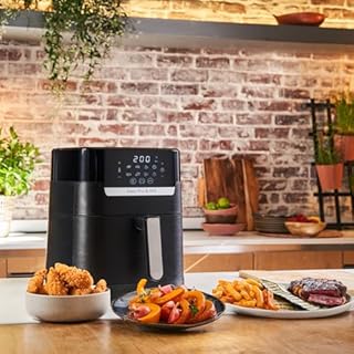 Tefal Easy Fry & Grill Heißluftfritteuse, 2-in-1 Technologie (Air Fryer und Grill), Digitales Display, 4,2 Liter für 6 Portionen, 8 Kochprogramme, energiesparend, ohne Öl, schwarz, XL, EY5058