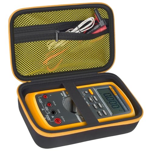 Image of Comecase Hard Case for Fluke 87V /88V /15B+ /17B+ and More Digital Multimeter | Hard Shell, Mesh Pocket & Elastic Strap, Stores Meter and Leads for Jobsite and Workshop, Black with Yellow Pocket, Case Only
