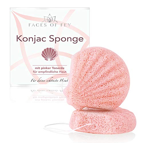 FACES OF FEY Konjac Schwamm für Körper und Gesicht mit rosa Tonerde für unreine und trockene Haut