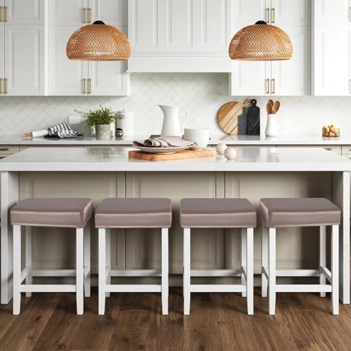 Image of YISUN Stool Covers Rectangle - 4 Pack Stretch Waterproof Saddle Seat Cover Counter Bar Stools Bar Chairs Covers Kitchen Island Chairs Cushion Protector (4, Pu Leather-Chocolate)