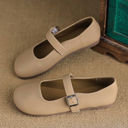 Dear Time Women's Round Toe Ballet Mary Jane Flats PU Leather Uniform Comfortable Shoes with Buckle3
